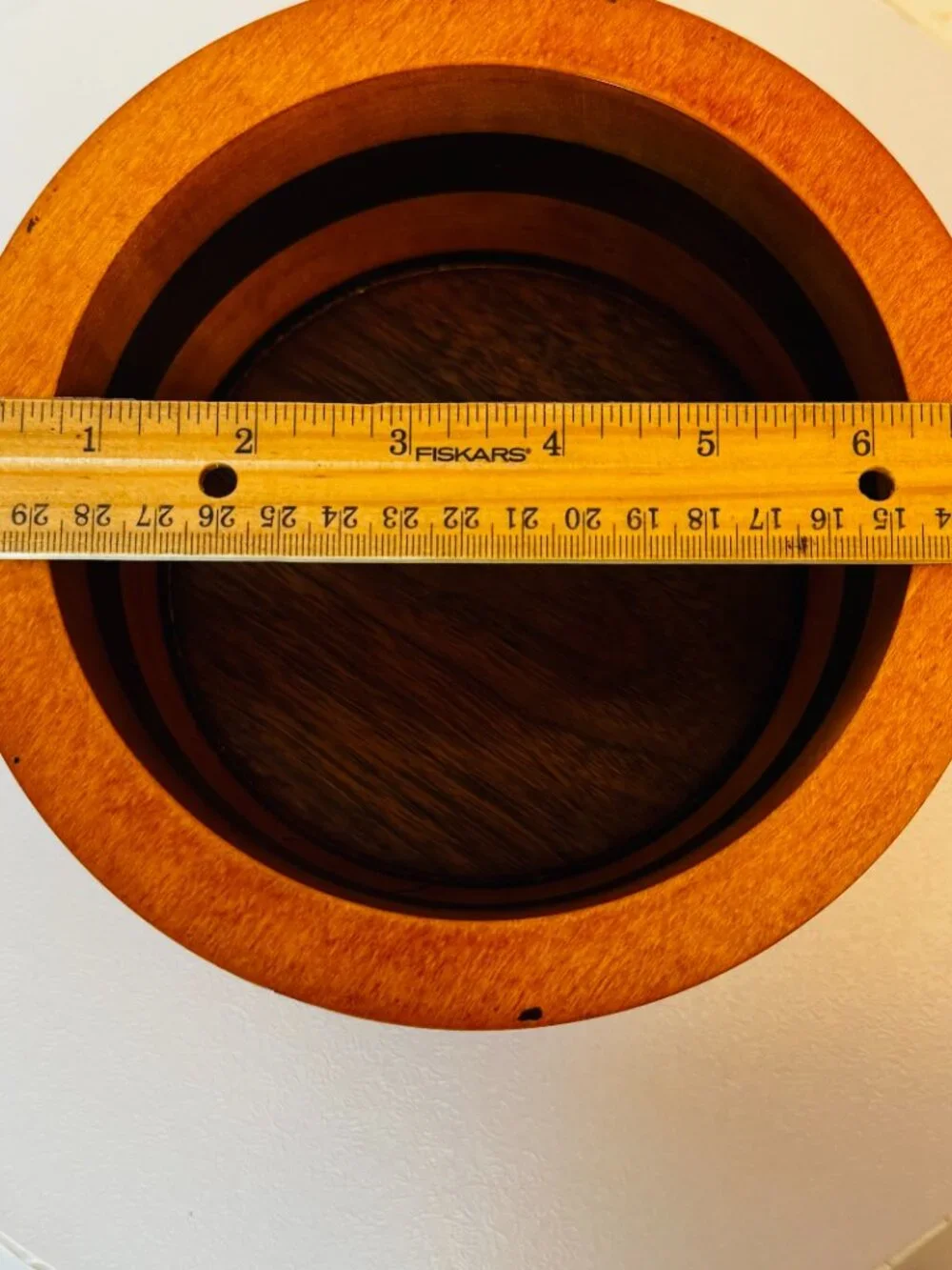 Handmade Turned Wood Round Box 7x7 Trinket Box with Lid 4 Layer Cabin READ